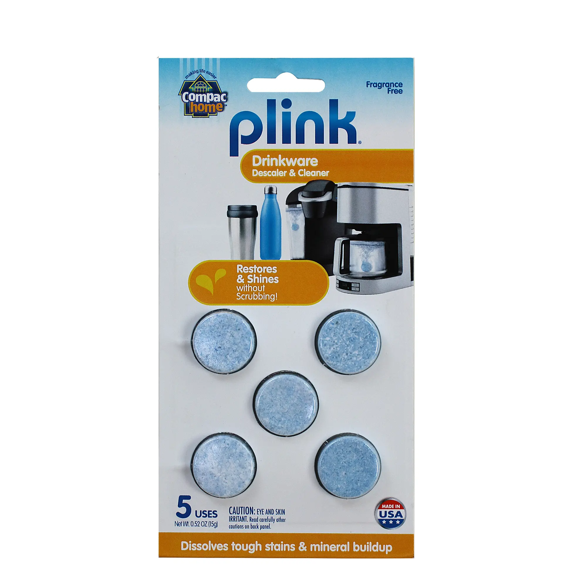 Compac Home Plink Drinkware Descaler Clean Mugs, Thermoses, Water Bottles, More