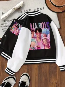 Girls Halloween Ghost Festival Short Baseball Jacket, Casual Sport School Uniform, Elastic Fabric, Fashion Brand Clothing, Fall Winter