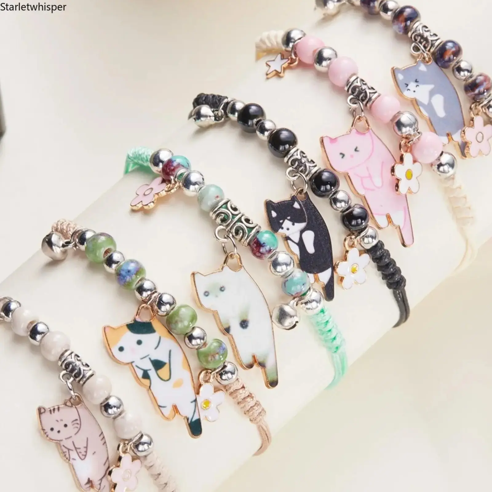 Cute Cat Beaded Bracelet, Handmade Cat Shaped Pendant Charm Jewelry, Delicate Fashion Accessory for Women, Sweet Matching Bracelet for Couples and Girlfriends, Ideal Daily Wear & Friendship Gift