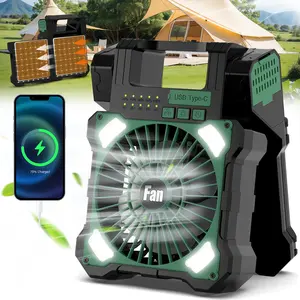 Victoper 12000mah Solar Powered Fan, Dual-Panel Rechargeable Solar Camping Fan with LED Lantern, 5 Adjustable Speeds Cordless Battery Powered Portable Fan, Quiet USB-C Desk Fan for Tent Home Worksite Outdoorfun