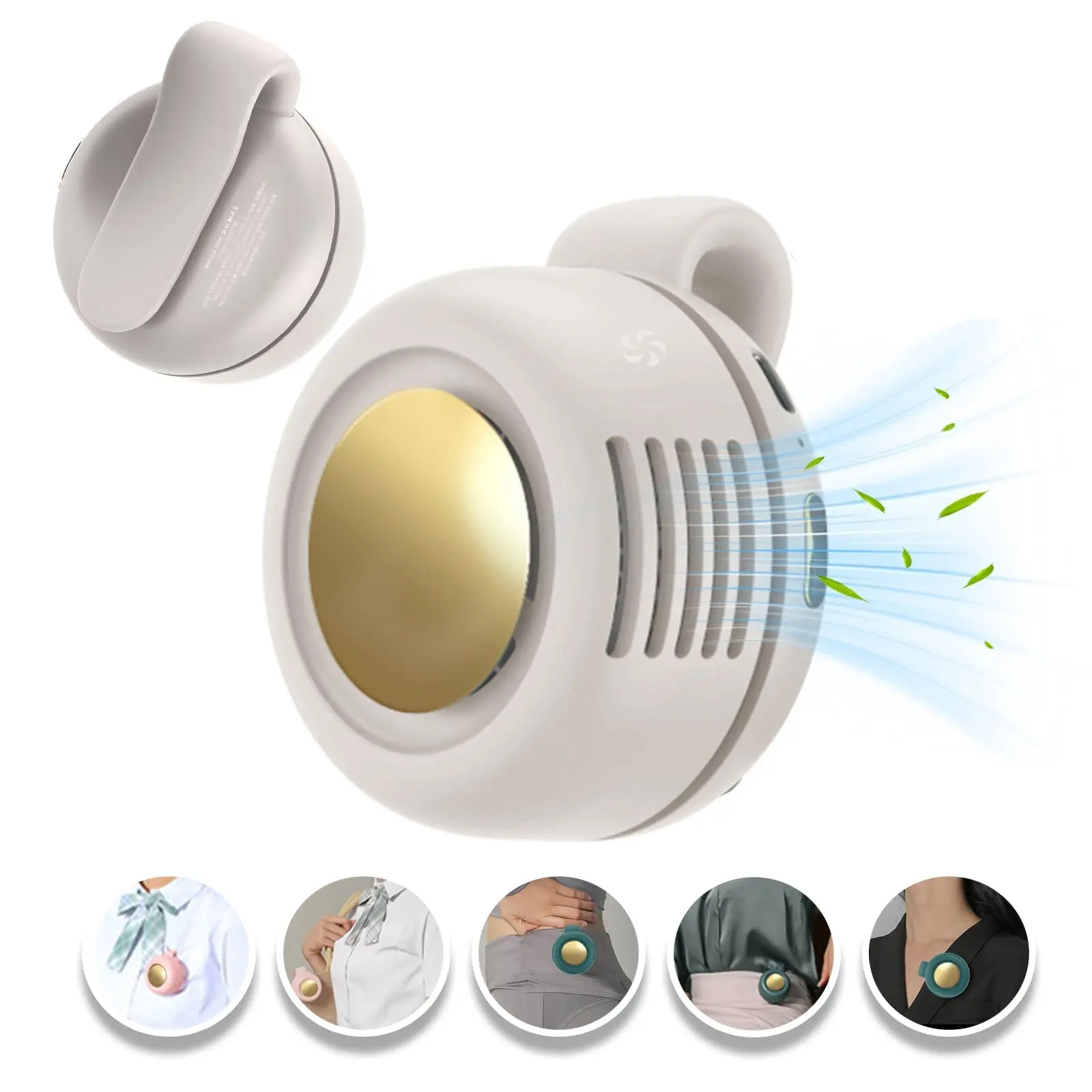 Portable Silent Mini Bladeless Fan Clip on, Portable Silent Mini Bladeless Electric Fan, For Outdoor & Travel & Office, Travel Accessories, Gift, Adjustable 3-Speed (Type-c, White)