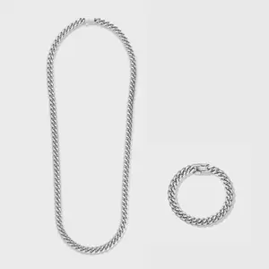Cuban Link Chain + Bracelet (Silver) - 8mm