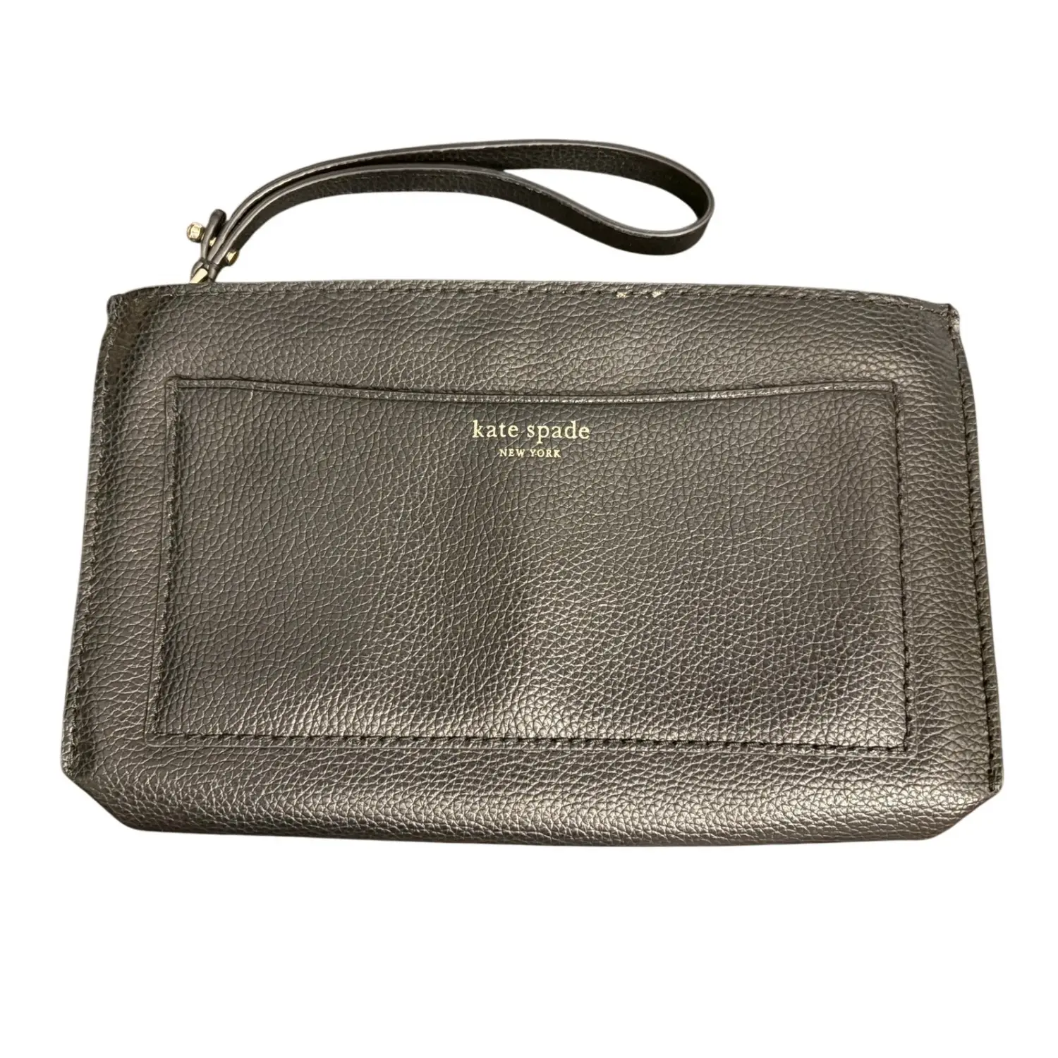 Women's Kate Spade New York Large Minimalist Leather Wristlet Clutch, Zipper Organizer Pouch, Black