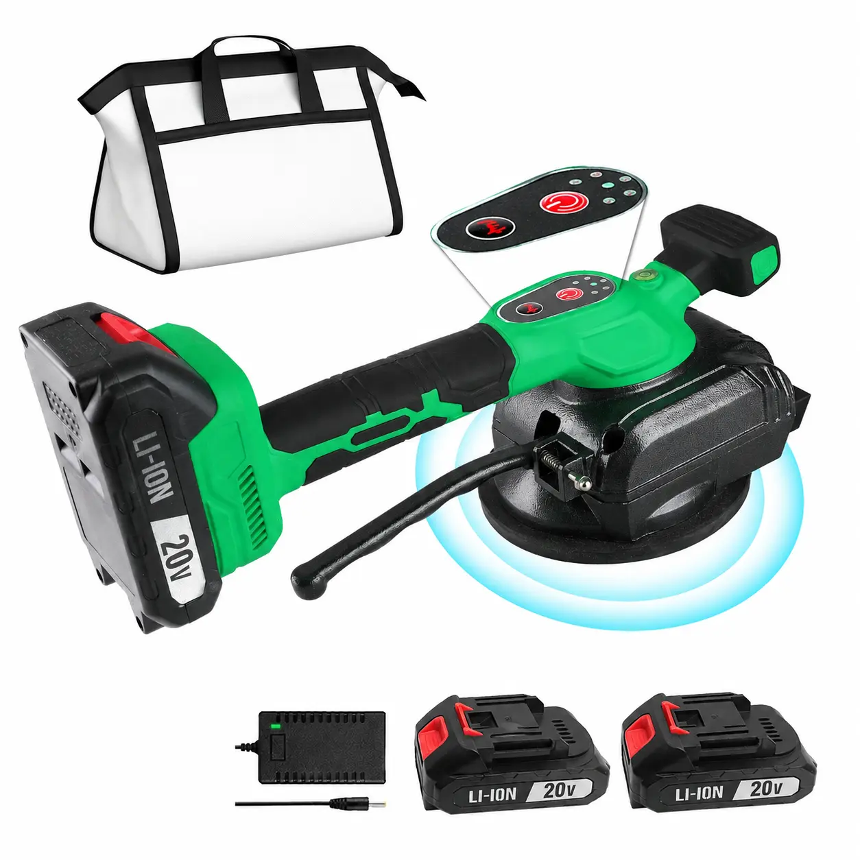 20V Cordless Tile Leveling Machine with 2.0Ah Li-Ion Battery, Variable Speed Suction Cup Tool for Ceramic Tile Installation, Large Tile Handling, Floor Tiling & Home Renovation