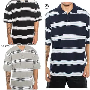 CalTop Men's Classic Striped Cotton Polo Shirt - Fitted Half Sleeve, Breathable Fabric, Casual Summer Wear