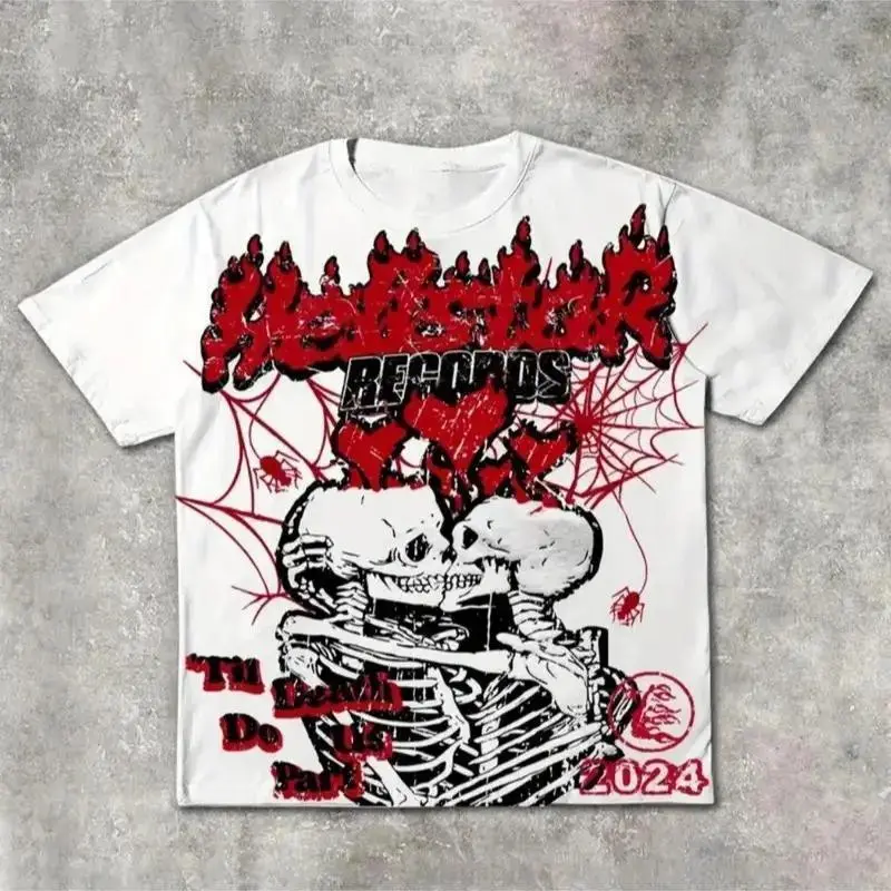 Red Spider Y2K Punk Goth Graphic Tee - 100% Cotton, Soft & Breathable Crewneck T-Shirt for Men & Women - Edgy Skeleton & Flame Design, Perfect for Summer Streetwear, Casual Sports & Holiday Gifts dark design fantasy  shirt jesus  shirts