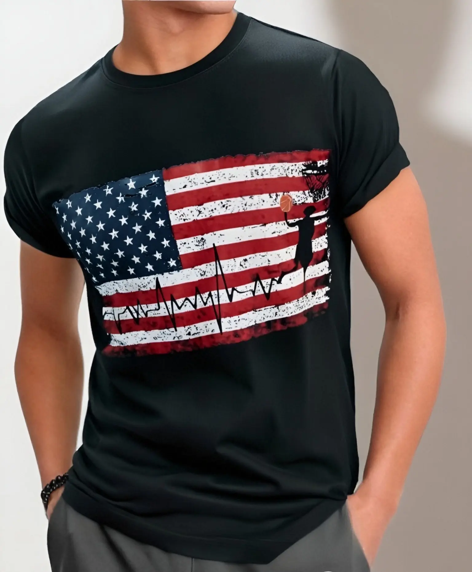 Coofandy Men's Short-Sleeve Patriotic American T-Shirt - 100% Milk Silk Fabric, Flag & Basketball Heartbeat, Eagle Design, Premium Casual Menswear Top, Medium Size Men's Clothes, Tshirt, Shortsleeve, Day, Fourth Of July, Outdoor, Bald Eagle Graphic Men's