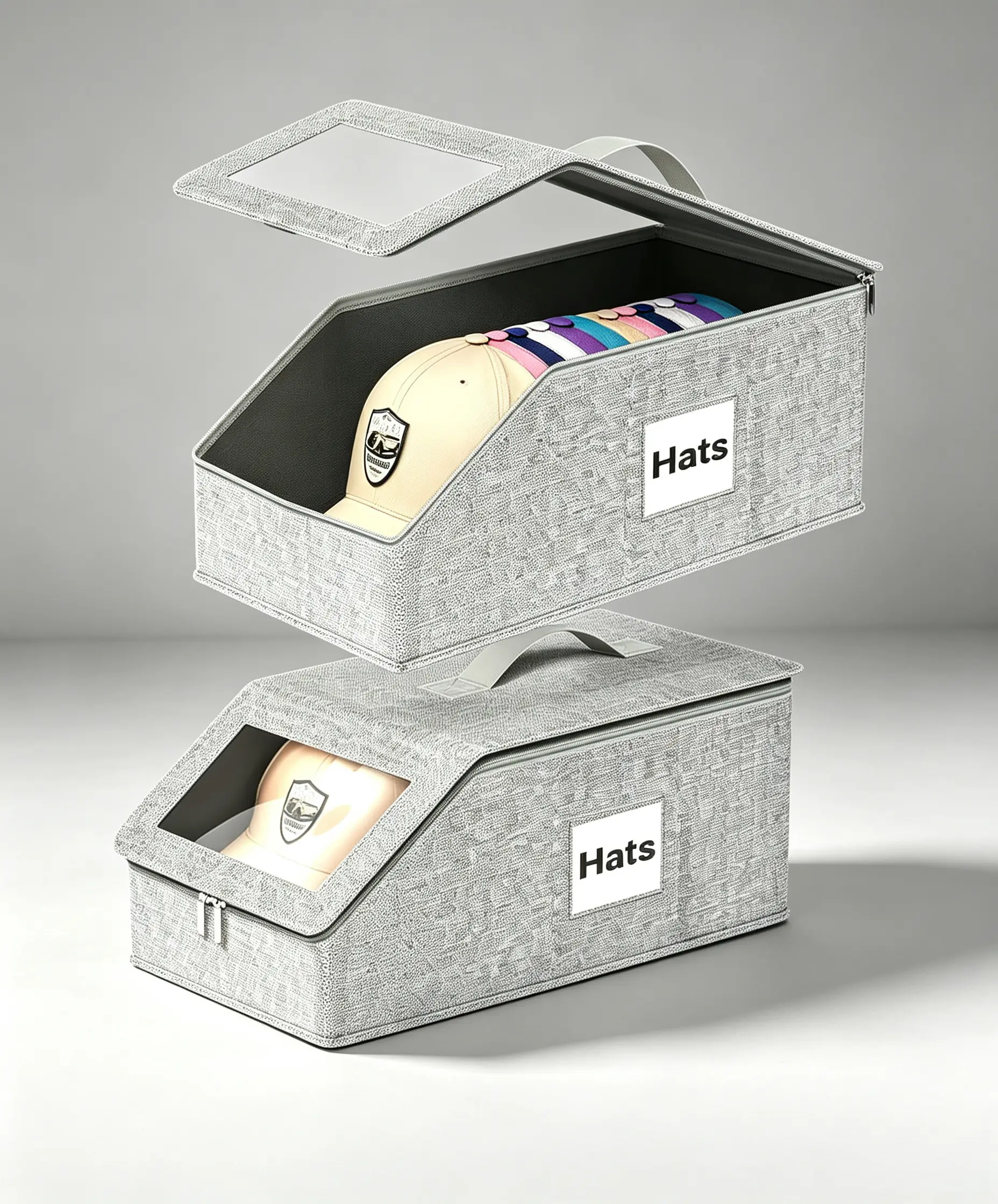 【HUOMAQFAN】Stackable Baseball Cap Organizer (2 PCS) - Dust-Proof Storage Box with Transparent Window, Holds 26 Hats for Closet Organization