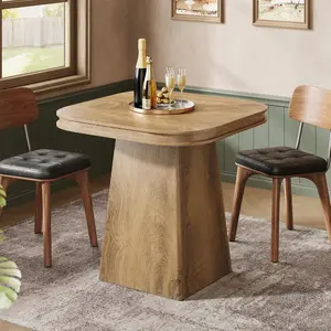 Square Bar Table, Farmhouse Wood Bistro Pub Table with Heavy-Duty Pedestal Base, Small Dining Table for for Kitchen, Living Room, Home Bar, Basement, Pub