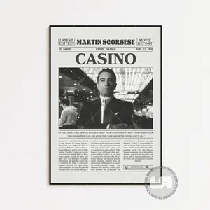 Casino Poster, Martin Scorsese, Retro Newspaper Movie Poster No Frame, Black White Wall Art, Vintage Retro Art Print