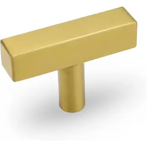 5 Pack Gold Cabinet Pulls Kitchen Hardware Drawer Knobs LS1212GD Brushed Brass Square T Bar Cabinet Knobs Single Hole Cupboard Door Handles Bathroom Furniture Pulls