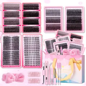Cat Eye Lash Cluster Set, Diy Lash Gift Box, Diy False Eyelashes, Fox Eye Lash, Eyelash Extensions Kit, 30/40/50D, 3D Thick Lashes Clusters Kit, Dense Lash, Bond & Seal, Remove, Tweezers, Headband, Brushes, DIY Salon Look at Home, Long-Lasting Glam