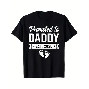 Men'S Promoted to Daddy EST 2026 Baby Feet Graphic T-Shirt New Dad Announcement Gift Funny Pregnancy Reveal Shirt with Footprints & 2026 Due Date Casual Crewneck Short Sleeve Tee Pure