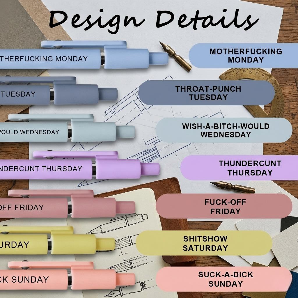 Sarcastic Daily Quote Pens (Set of 7) | Smooth Rainbow Gel Ink, Quick-Drying Novelty Pens for Office Decor & Gifts