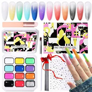 12 Color Patting Nail Gel Polish Kit, Ombre Painting Gel Palette with Brush & Silicone Patting Pen & Nail Art Stickers - UV/LED Curing for Gradient Nails, Beginner Friendly DIY Manicure Set
