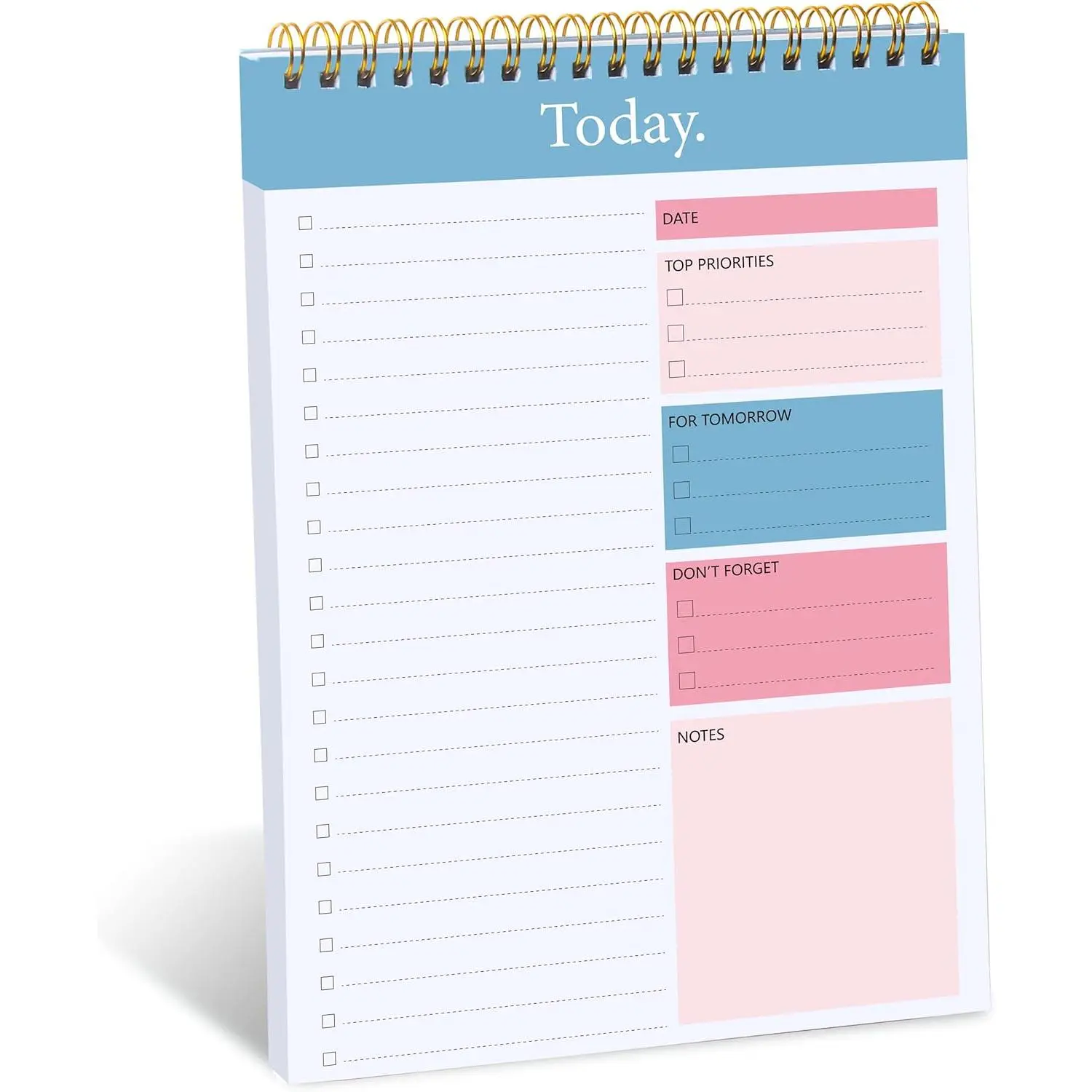 SPIRAL  NOTEPAD - Undated Daily Planner Notepad with 52 Sheets 6.5" x 9.8" Checklist Productivity Organizer for Tasks Calendar Journal