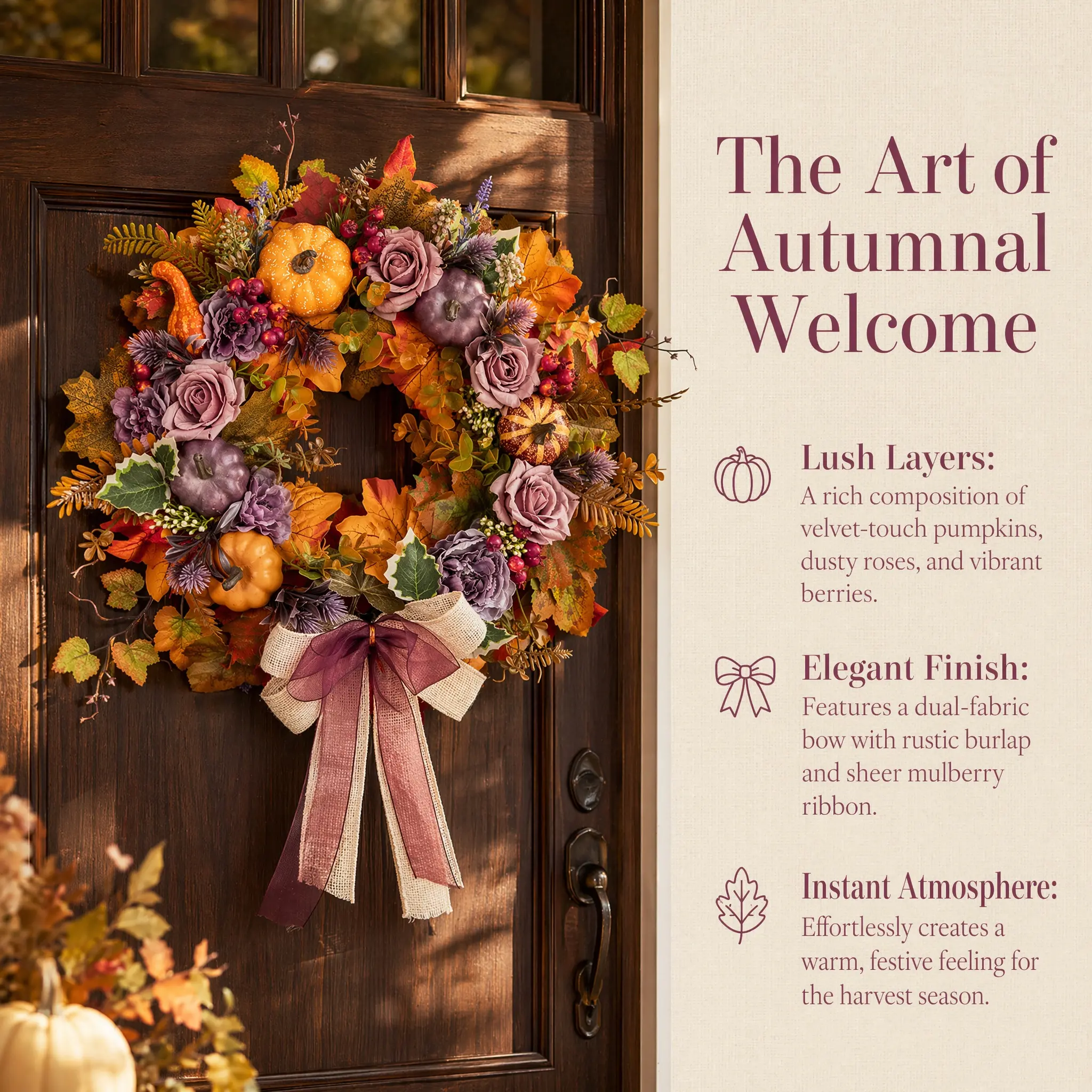 20" Fall Wreath Front Door Pumpkin Artificial Wall Decor Farmhouse Autumn Wreath Thanksgiving Home Porch Outdoor Indoor Holiday Harvest Decor