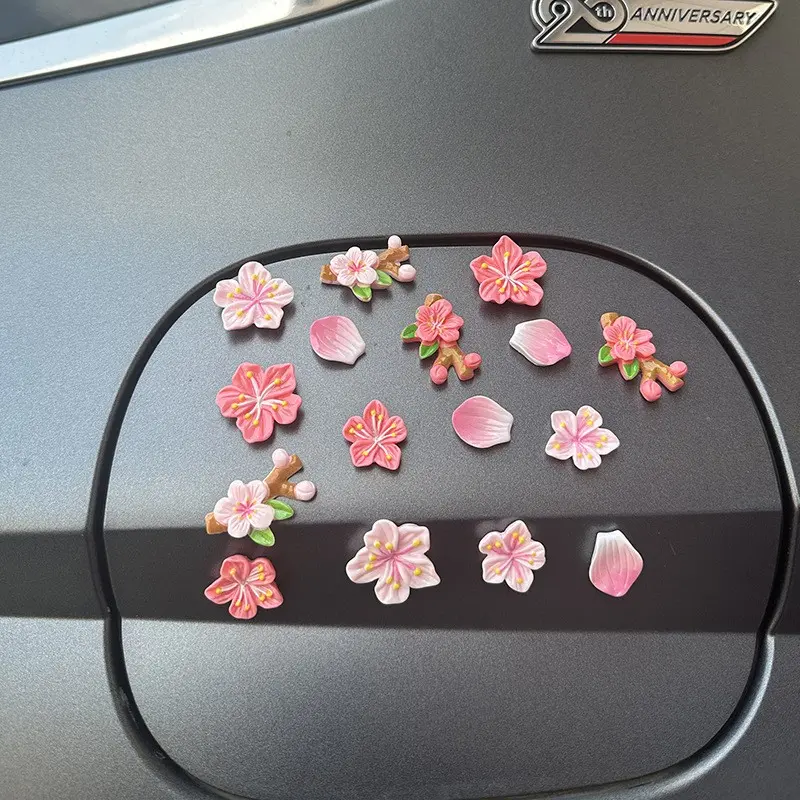 16pcs Cherry Blossom Car Decorations, DIY Flower Stickers for Dashboard, Center Console, Electric Scooter Interior, with Adhesive Backing