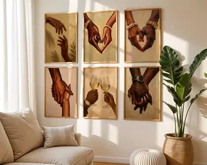 Hand Couple Black Art Poster  Unframed, Black Love Wall Art Set Of 6, Black Couple Holding Hands Wall Art, Fashion Wall Art, House Decor, Home Decor, Room Decor, Abstract Printable Black Ar