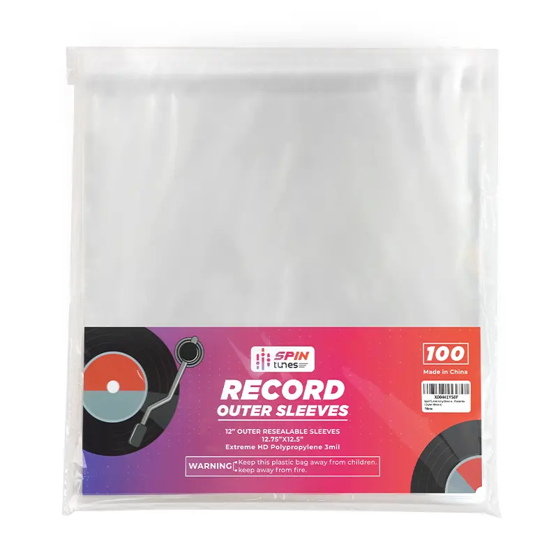 SpinTunes 12-Inch Vinyl Record Outer Sleeves - Transparent Plastic LP Covers for Vinyl Records Protection, 100 Pieces Transparent Protection Pack
