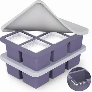 Mossime Silicone Ice Cube Tray: 2pack Square Whiskey Large Ice Cube Molds - Old Fashioned Ice Cube Trays with Lid - 2inch Easy Release Big Freezer Mold for Cocktail Baby Food Soup & Juice Utensils kitchen gadgets