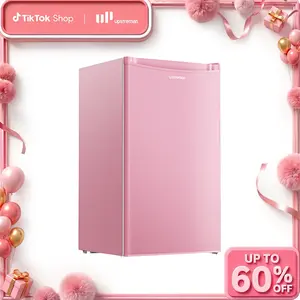 Upstreman mini fridge 3.2 Cu.Ft with Freezer Compact Single-Door Fridge for Dorm Office Bedroom BR321 Adjustable Temperature Thermostat Energy-Efficient Quiet Operation Pink