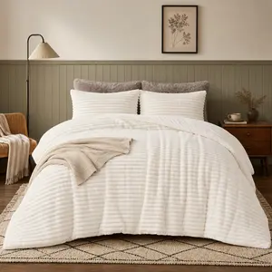 Sasttie Queen Comforter Set 3 Pieces - Super Soft Fleece Comforters Queen Size, 1 Luxury Warm Fuzzy Marshmallow Comforter with 2 Pillow Cases, Faux Fur Down Alternative Bedding Set, Cream White