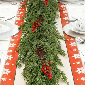 6FT Artificial Cedar Christmas Garland for Mantle Christmas Decorations Real Touch Realistic Greenery Faux Pine Garlands for Xmas Home Decoration Fake Winter Indoor Outdoor Garland Door Decor