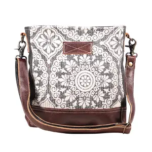 Myra Freaky Leather Shoulder Bag - Tribal Floral Print with Leather Trim for Everyday Bohemian Chic