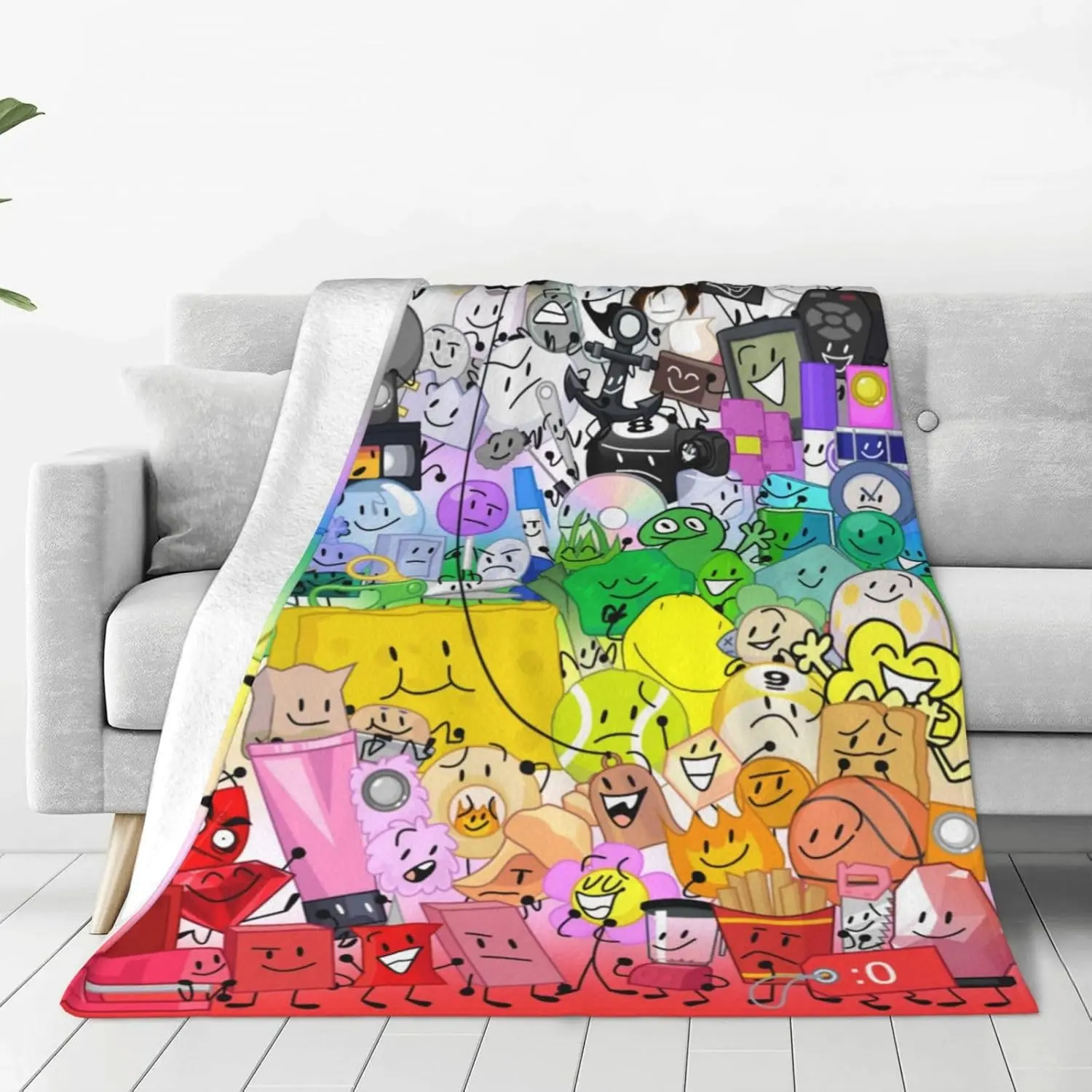 BFDI Battle for Dream Island Flannel Blanket, Soft Lightweight Warm Cozy Fleece Throw for Kids, 50inX40in Black Couch Bed Sofa Blanket, Ideal Gift, Flannel Blankets