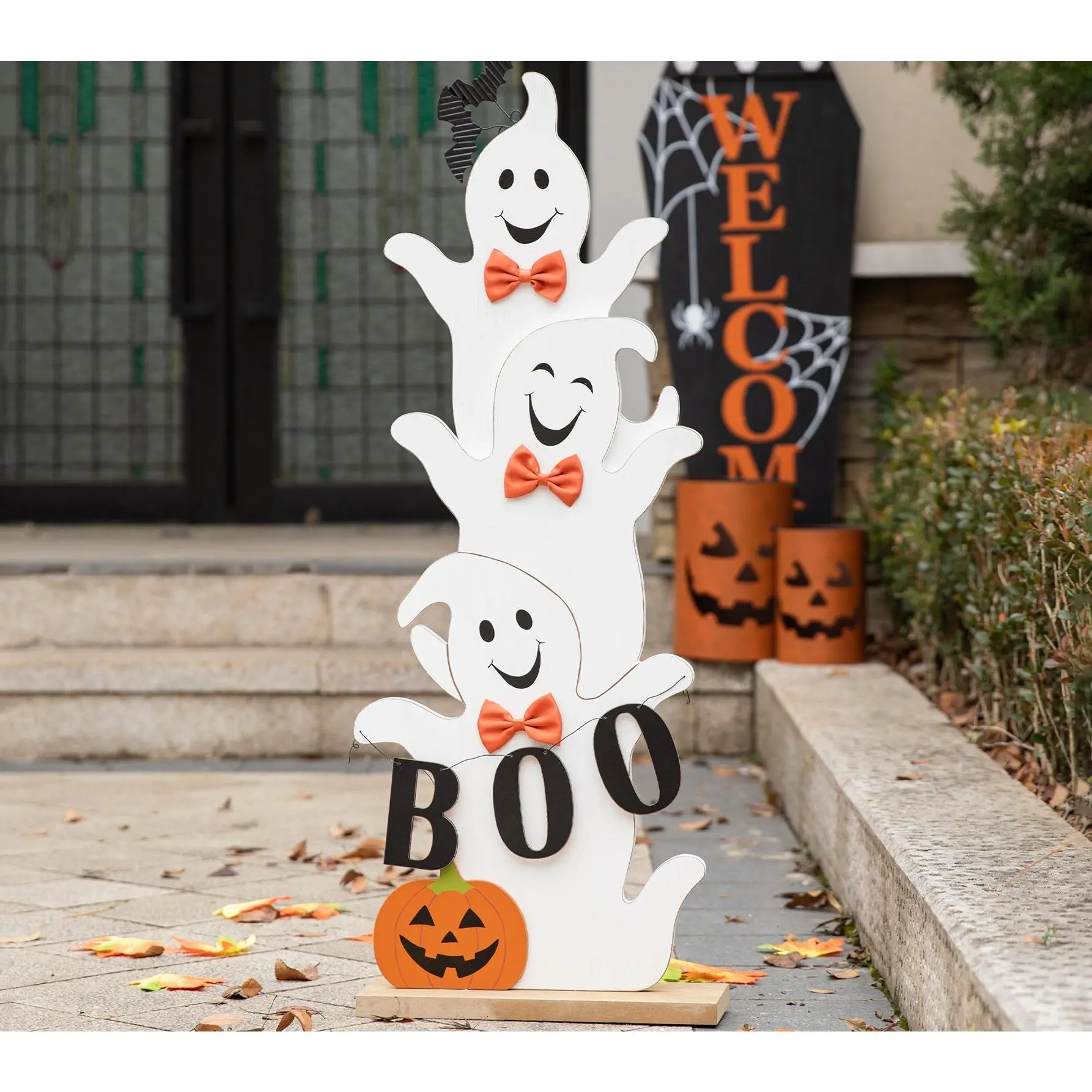 Glitzhome 37.5" Halloween Stacked Ghost Porch Decor