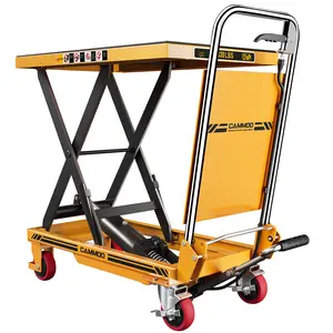 CAMMOO Foldable Hydraulic Lift Table Cart, 330lbs Capacity, 28.5" Lifting Height, Single Scissor Lift with Non-Slip Pad & Thickened Scissors Design for Material Handling and Transportation, Yellow