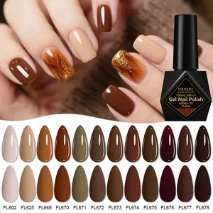 FourLily 10ml Brown Gel Nail Polish Set 12 Colors Gel Polish All Seasons Collection Popular Coffee Brown Series Gel Nail Polish Kit Soak off UV Nail Lamp Nail Art Manicure Set for Nails Feet & Hands Nail Care Liquid Polish Gel Polishing