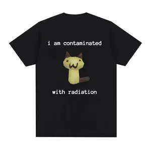 100% Cotton I Am Contaminated with Radiation Funny Cat Meme T-shirt Short Sleeve Men Women Vintage T-Shirts, Adult funny T-shirt, Gift for Woman and Man