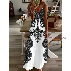 Casual Sleeveless V Neck Cami Dress - Floral Print, Spring & Summer, Women's Clothing Fabric Polyester Womenswear Collar Knit Slip Comfort