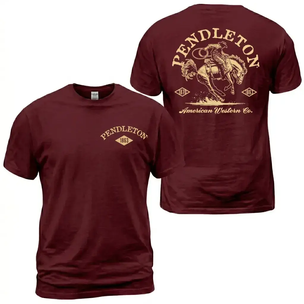 Pendleton Cowboy Horse T-Shirt, Western Rodeo Rider Graphic Tee, Vintage American Western Shirt, Ranch Lifestyle Back Print Tee, Country Cowboy Apparel for Outdoor Western Style - AK