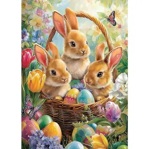 5D Full Drill Easter Bunnies & Eggs Diamond Painting Kit - Spring Floral Basket Art | DIY Gift for Easter, Mother's Day & Home Decor | Perfect Wall Art for Living Rooms, Kitchens & Entryways