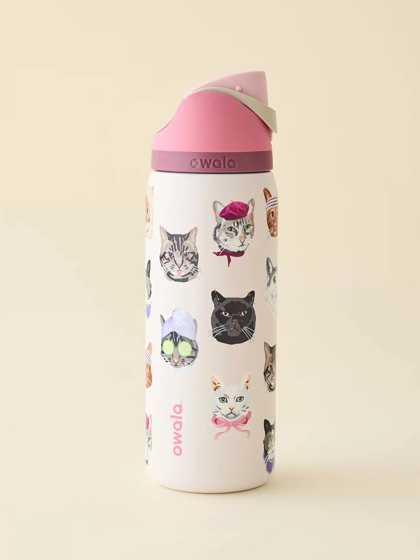 Owala  Exclusive Cat Collage FreeSip 32oz Water Bottle Insulated Stainless Steel Leakproof Cute Cat Design Travel Tumbler