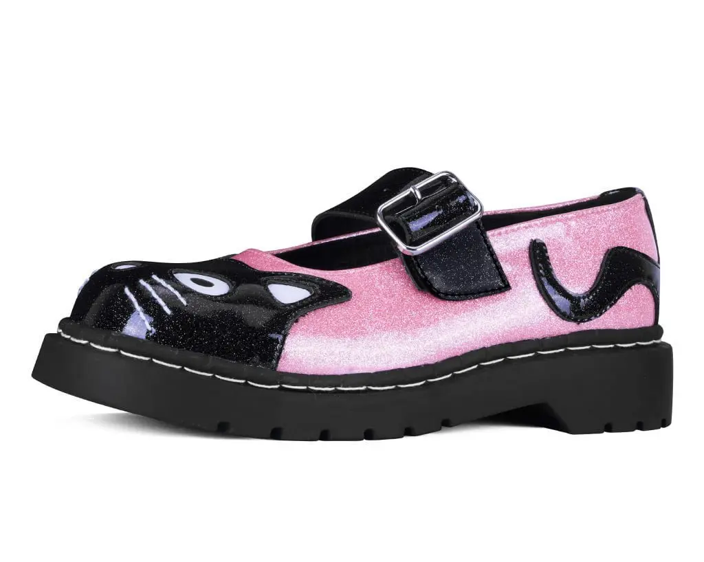 Black & Pink Vinyl Glitter Kitty Mary Jane