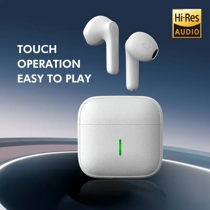 New True Wireless Stereo Half-In-Ear Earbuds, Lightweight Bluetooth Headphones with Hi-Res Sound, Low Latency for Gaming, Noise Reduction HD Calls, Touch Control & Portable Leather Charging Case, Compatible with All Smartphones