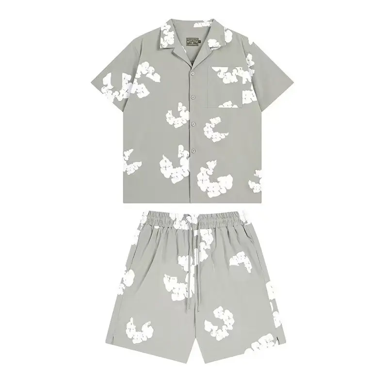 Shirt set gray [white floral wreath]