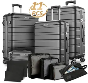 Famistar 11-Piece Luggage Set 4 Hard Shell Suitcases with Spinner Wheels & 7 Toiletry Bags Lightweight 100% ABS Construction Combination Locks Included