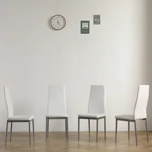 4-Piece PVC Leather Dining Chairs, Modern Kitchen Restaurant Furniture, High-Back Comfortable Padded Chairs with Steel Frame for Home Dining Room