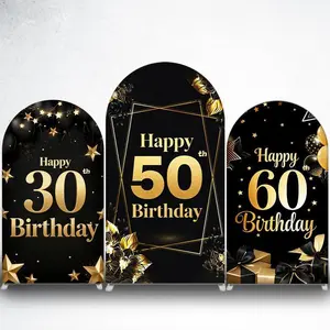 15-day Delivery Happy Birthday Gold Frame Arch Backdrop Cover for Anniversary Decor