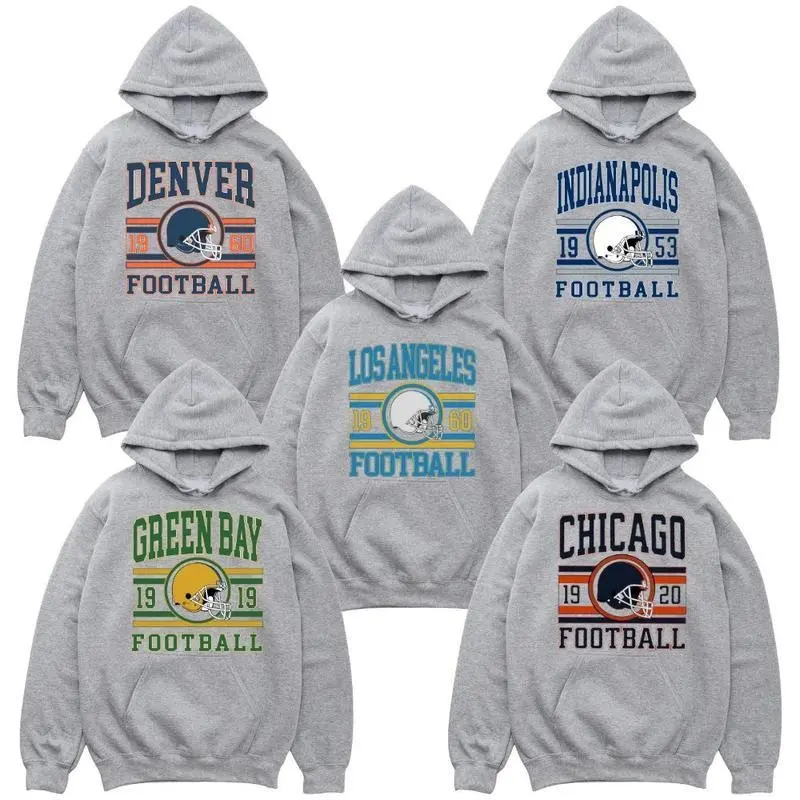 Full 32 Team Football Hoodie – Vintage All Teams Pullover, Retro Game Day Hoodie, Sport Grey Unisex Casual Outfit, Classic Fall Sportswear