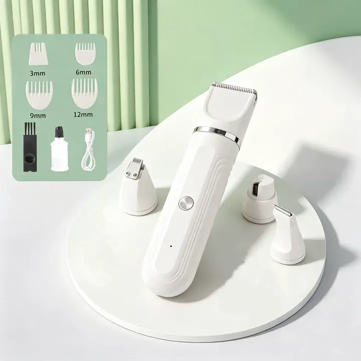 Cordless 4-in-1 Grooming Kit for Small & Large Pets, Quiet Rechargeable Dog & Cat Clippers with Ceramic Blades, Paw Trimmer & Nail Grinder, Rechargeable Battery, Cells, Quiet Operation
