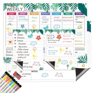 4-Piece Magnetic Erasable Calendar Whiteboard Set, Includes 8 Markers and 1 Eraser, Monthly Weekly Daily Notes, Home Office Use
