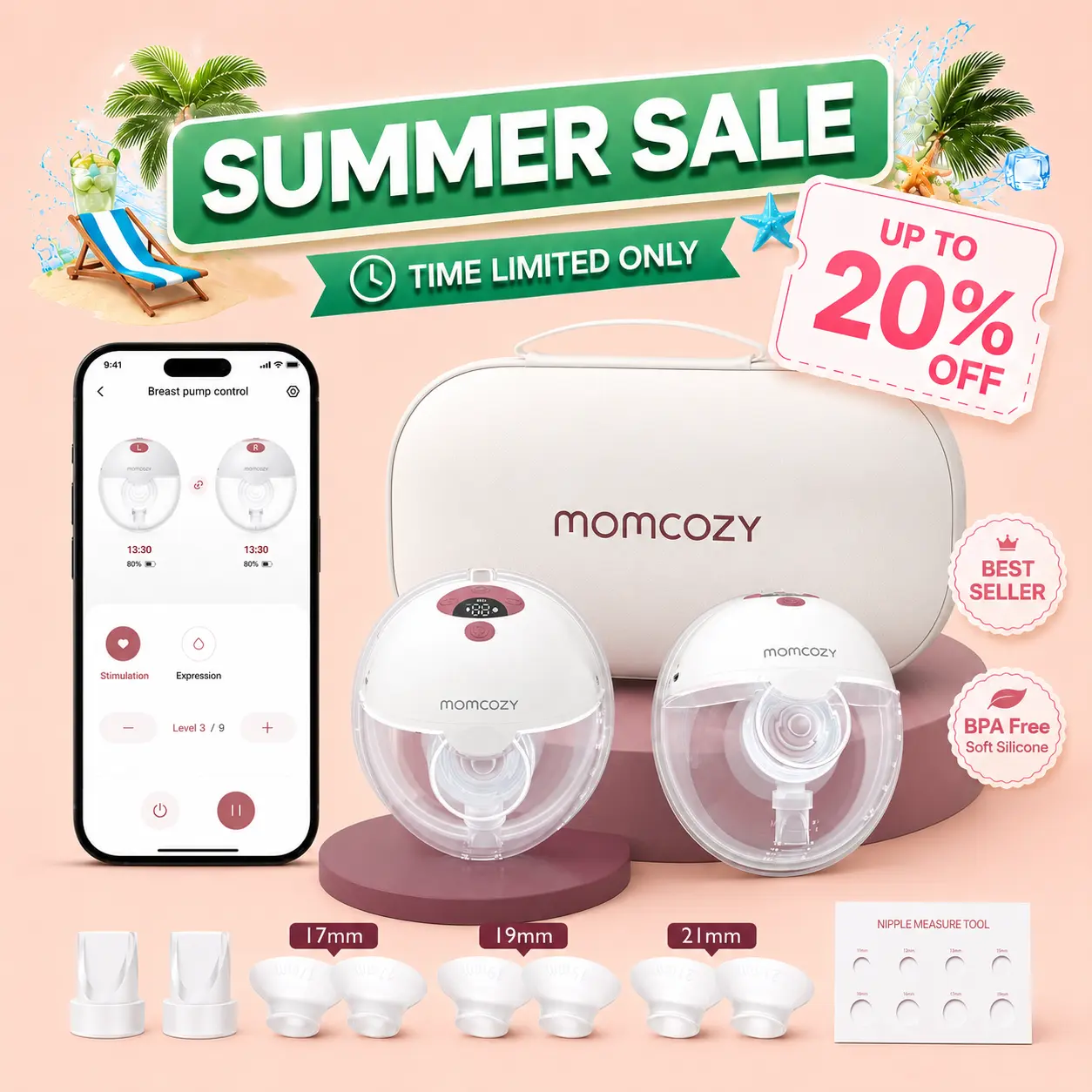 Momcozy M5 Smart APP & Non-APP Version Wearable Breast Pump, Hands-Free Wireless Electric Pump, 3 Modes 9 Suction Levels, BPA-Free, Portable Lightweight, 24mm Flange