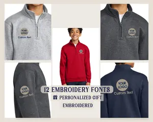 Embroidered - Custom Logo Port & Company Brand Unisex Quarter Zip (1/4-Zip) Sweatshirts for youth kids - Personalized Gift
