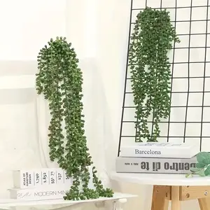 2pcs Soft Glue Simulation Green Plant Lover's Tears Rattan Artificial Flower Wall Hanging Buddha Beads Artificial Flower Vine Wedding Ceiling Background Decoration Flower Artificial Plants